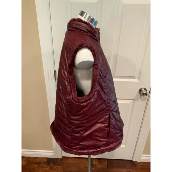 Nicole Miller Raspberry Purple Vegan Fur Reversible Puffer Vest, Size XXL - Picture 2 of 7